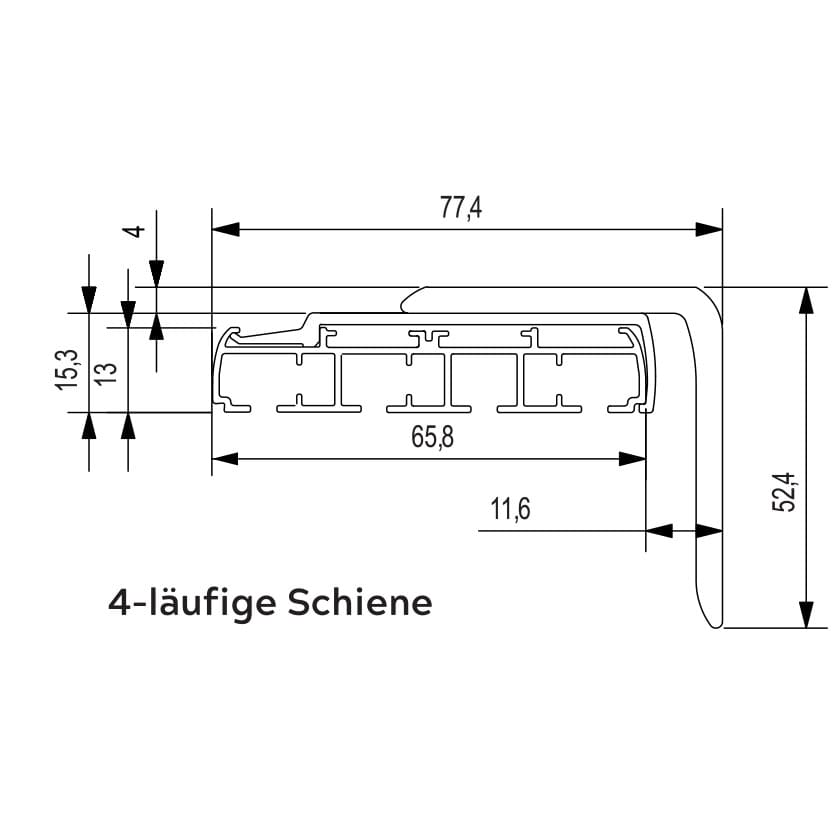 Flächenvorhangschiene 4-läufig